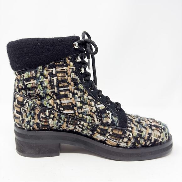 Chanel Tweed Lace Up Combat Ankle Boots 40 - Picture 10 of 13